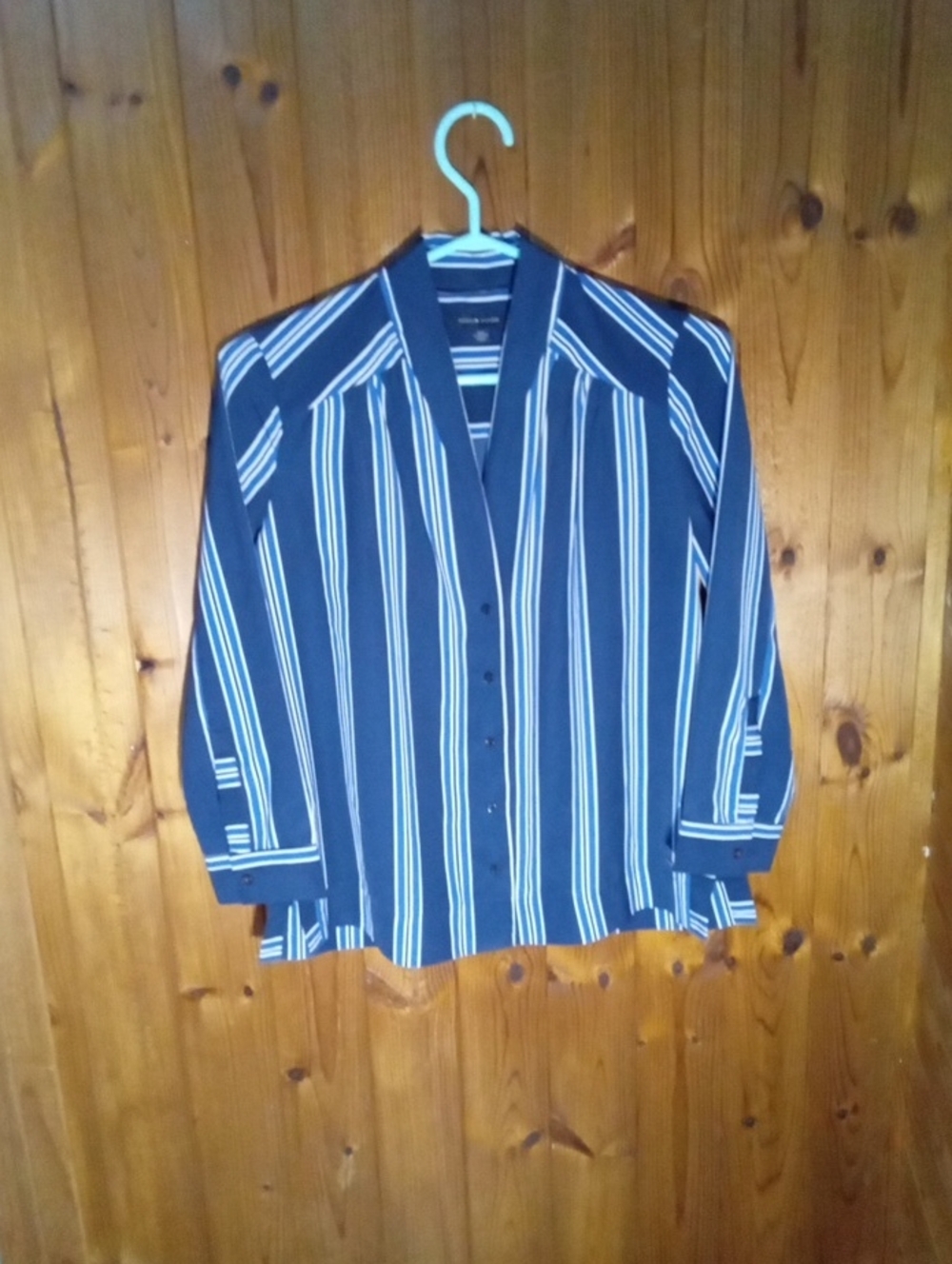 Tommy Hilfiger Navy and White Striped Button-Down Shirt